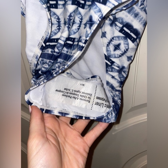 Indigo Rein blue and white Aztec tie dye one piece swimsuit with high leg - Picture 6 of 6